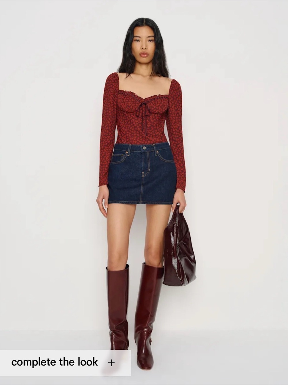 Reformation Carlisa Too - Long-Sleeve Sweetheart Neck Red Floral Top
